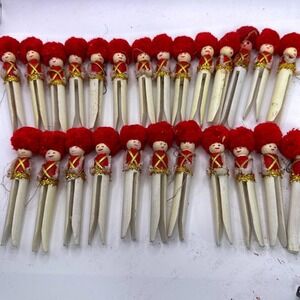 Vintage Handmade Clothespin Soldier Christmas Ornaments Red Gold Lot of 22 4.5"